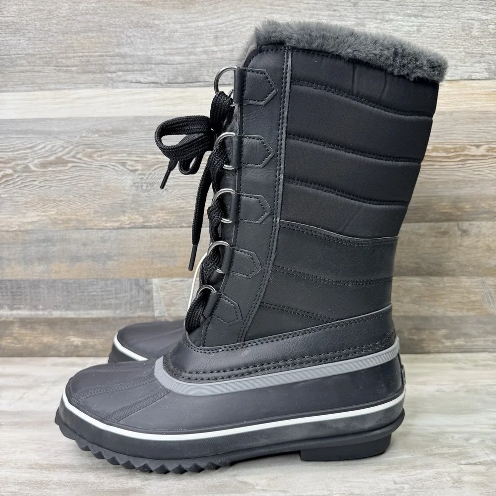 JBU Sabine Ladies' Water Resistant Winter Faux‎ Fur Snow Boot Black Size 8
